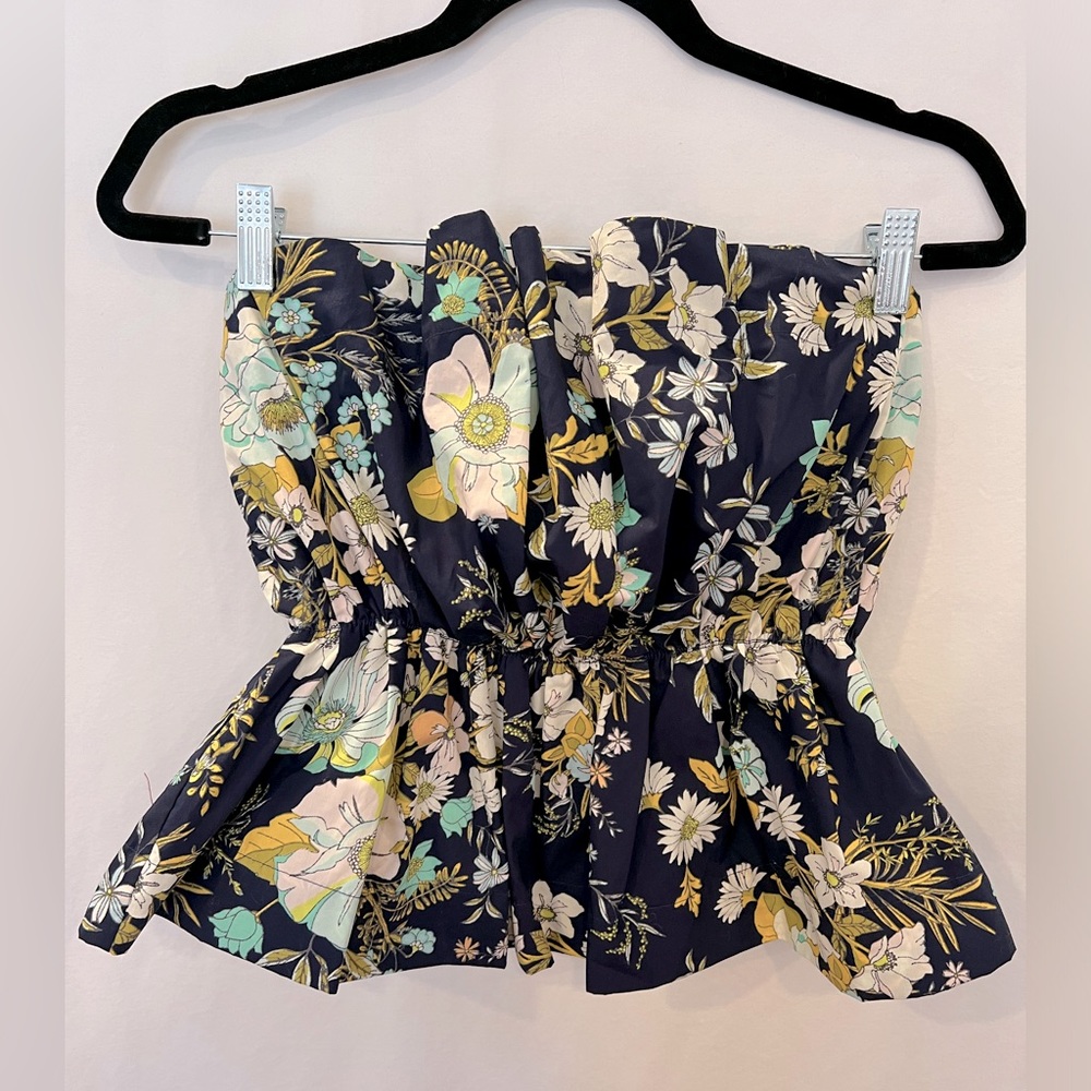 Anthropologie Strapless Navy Floral Top Size M NWT!